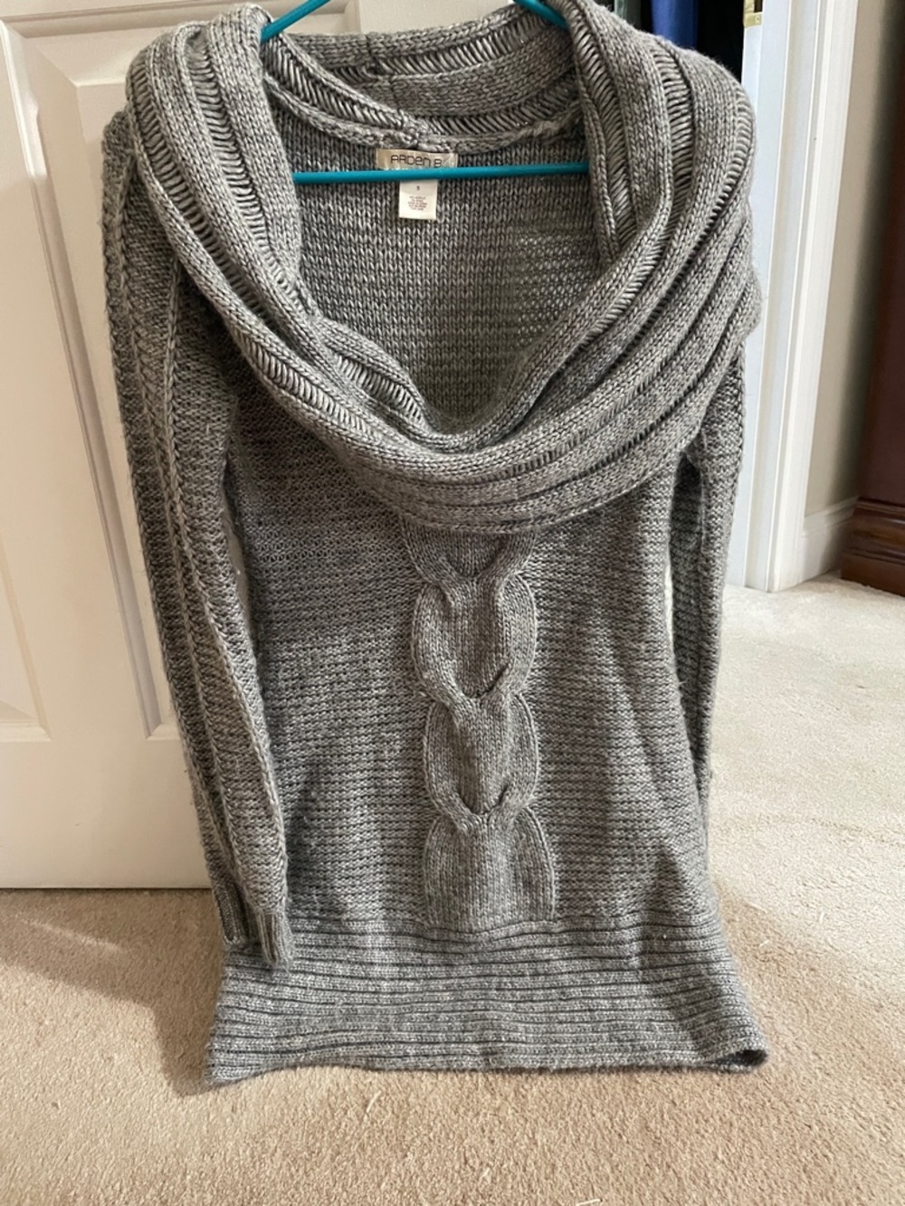 Arden B Gray Cable-Knit Cowl Sweater